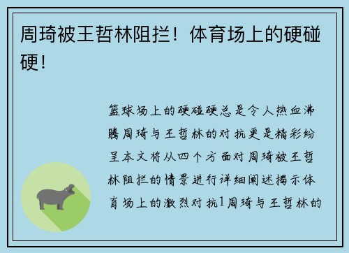 周琦被王哲林阻拦！体育场上的硬碰硬！